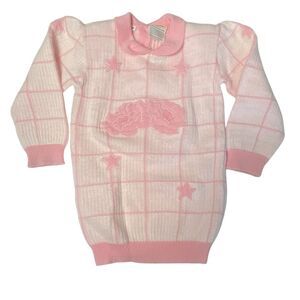 Vintage 80's FRIEMANIT Girly Pink Collar Cute Knit Sweater Girls Size 3T